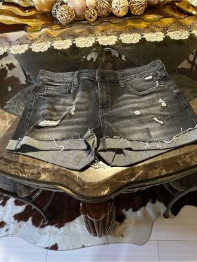 Blank NYC Black Distressed Rolled-Hem Jean Shorts